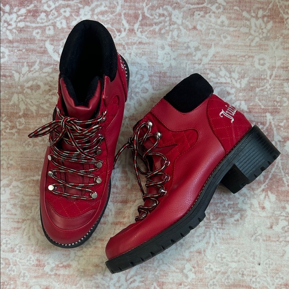 EUC Juicy Couture Red Lace-Up Boots with Black Trim - Picture 5 of 6